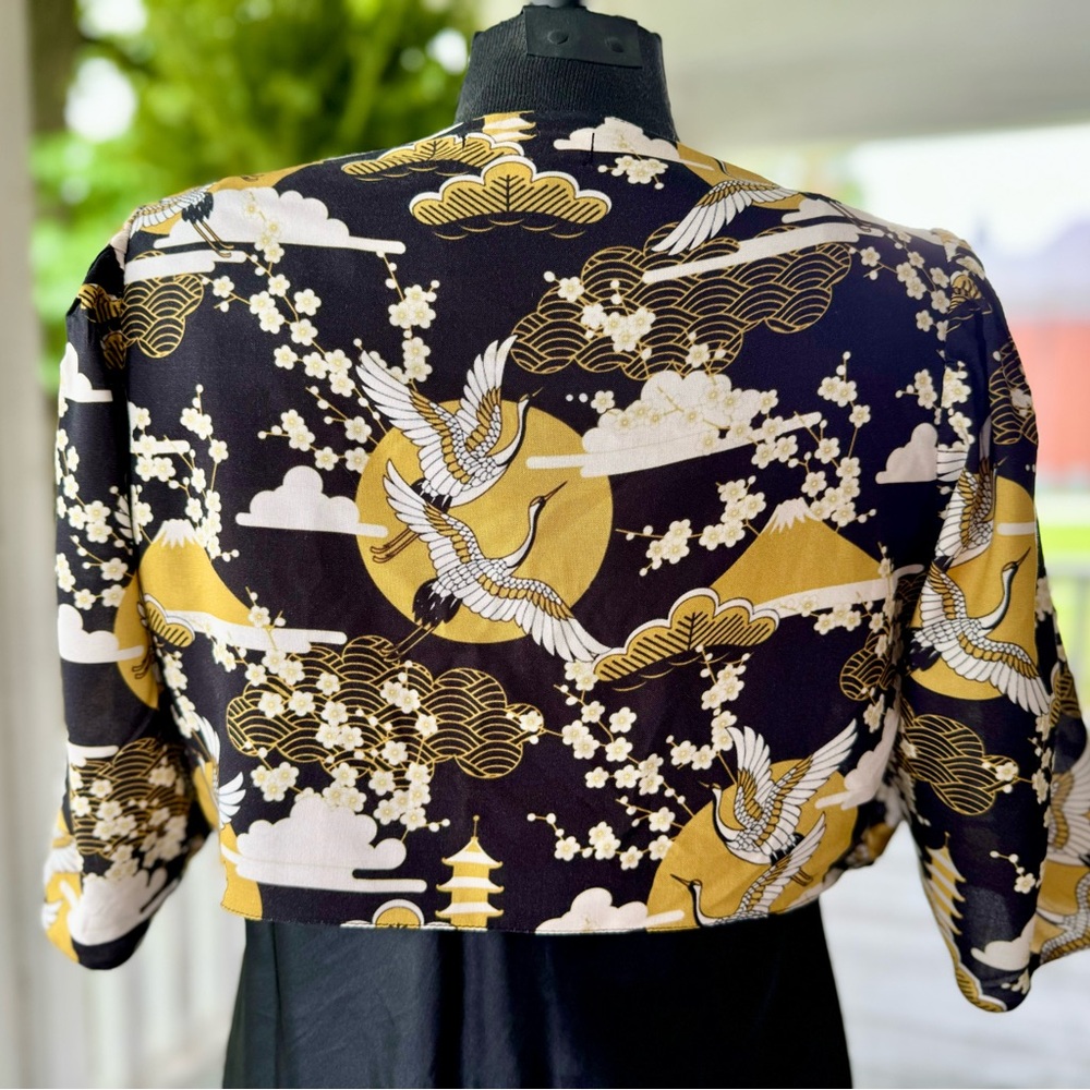 Mustard crane print vintage inspired bolero - Picture 2 of 5
